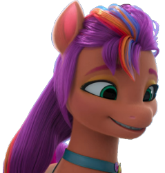 Size: 735x768 | Tagged: safe, edit, edited screencap, imported from derpibooru, screencap, sunny starscout, earth pony, pony, background removed, episode needed, female, g5, green eyes, looking right, mare, not a vector, orange skin, png, purple mane, simple background, smiling, solo, transparent background