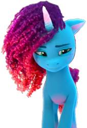 Size: 434x639 | Tagged: safe, edit, edited screencap, imported from derpibooru, screencap, pony, unicorn, background removed, cyan mane, episode needed, female, g5, looking at you, mare, misty brightdawn, not a vector, rebirth misty, sad, simple background, solo, transparent background