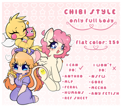 Size: 3600x3172 | Tagged: safe, artist:arwencuack, imported from derpibooru, anthro, pegasus, pony, advertisement, blushing, chibi, chica, chip and dale rescue rangers, commission, commission info, crossover, cupcake, disney, five nights at freddy's, food, gadget hackwrench, heart, heart eyes, wingding eyes