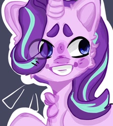 Size: 981x1089 | Tagged: safe, artist:shadyboib3, imported from derpibooru, starlight glimmer, pony, unicorn, bust, cheek fluff, chest fluff, cute, eye clipping through hair, female, g4, glimmerbetes, grin, mare, portrait, simple background, smiling, solo