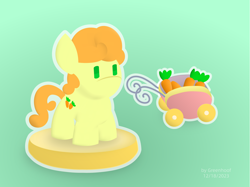 Size: 1708x1280 | Tagged: safe, artist:greenhoof, imported from derpibooru, carrot top, golden harvest, earth pony, pony, carrot, cart, food, gradient background, solo, vector, wheel