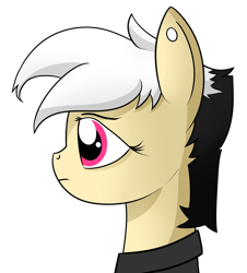 Size: 1576x1741 | Tagged: safe, artist:polynya, imported from twibooru, oc, oc only, oc:note clip, earth pony, pony, clothes, ear piercing, earring, earth pony oc, female, image, jewelry, mare, piercing, png, profile, shirt, simple background, solo, transparent background