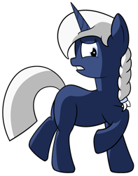 Size: 2005x2541 | Tagged: safe, artist:polynya, imported from twibooru, oc, oc only, oc:polynya frostbite, pony, unicorn, blank flank, braid, disgusted, female, gritted teeth, horn, image, looking down, mare, png, profile, raised hoof, simple background, transparent background, unicorn oc