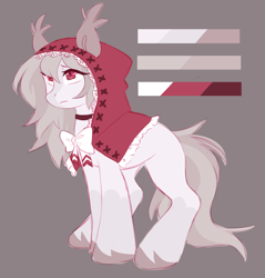 Size: 706x738 | Tagged: safe, artist:cheekipone, oc, oc only, earth pony, pony, bow, ear tufts, female, hood, little red riding hood, mare, reference sheet, simple background, unshorn fetlocks