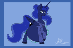 Size: 7662x5080 | Tagged: safe, artist:lightning bolty, imported from derpibooru, part of a set, princess luna, alicorn, pony, gamer luna, abdominal bulge, abstract background, absurd resolution, bags under eyes, belly, big belly, big ears, clothed ponies, clothes, colored, commission, date (time), digestion, digestion without weight gain, ear fluff, ethereal mane, ethereal tail, eyebrows, female, flat colors, folded wings, g4, hoodie, hoof fluff, horn, horn markings, large wings, long horn, looking at belly, looking at self, looking down, lunapred, mare, mare pred, mare predator, no source available, object stuffing, object vore, onomatopoeia, part of a series, quadrupedal, raised hoof, round belly, signature, slender, smiling, solo, standing, starry mane, starry tail, sternocleidomastoid, stomach noise, stuffed, stuffed belly, tail, thin, three quarter view, unshorn fetlocks, vore, wall of tags, wings