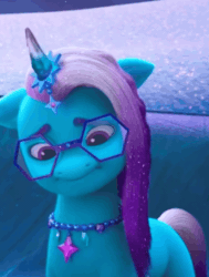Size: 418x554 | Tagged: safe, imported from derpibooru, screencap, pony, spoiler:g5, spoiler:my little pony: make your mark, spoiler:my little pony: make your mark chapter 6, spoiler:mymc06e04, animated, auroricorn, comet (g5), cropped, crystal horn, g5, gif, horn, jewelry, male, my little pony: make your mark, my little pony: make your mark chapter 6, necklace, oops, secrets of starlight, solo, sparkles, sparkly mane, sparkly tail, stallion, sudden realization, tail