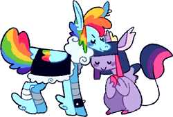 Size: 1629x1098 | Tagged: safe, artist:goatpaste, imported from derpibooru, rainbow dash, twilight sparkle, alicorn, pegasus, pony, alternate design, duo, female, g4, lesbian, ship:twidash, shipping, simple background, twilight sparkle (alicorn), white background