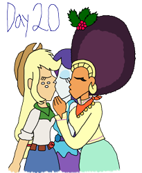 Size: 2873x3500 | Tagged: safe, artist:ktd1993, imported from derpibooru, applejack, rarity, saffron masala, equestria girls, afro, christmas, female, holiday, holly, holly mistaken for mistletoe, kissing, lesbian, polyamory, raffron, ship:raffron, ship:rarijack, shipping, simple background, transparent background