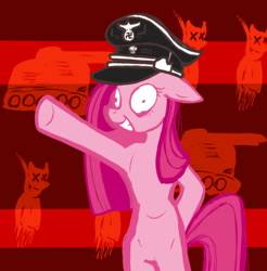 Size: 587x597 | Tagged: safe, pinkie pie, hanging (by neck), nazi, nazi hat, pinkamena diane pie, sieg heil, tanks