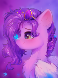 Size: 1890x2528 | Tagged: safe, artist:anku, imported from derpibooru, pipp petals, butterfly, pegasus, pony, adorapipp, butterfly on nose, chest fluff, cute, female, g5, glasses, insect on nose, mare, simple background, solo