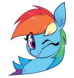 Size: 1605x1685 | Tagged: safe, artist:aquaticvibes, imported from derpibooru, rainbow dash, pegasus, pony, bust, female, g4, grin, mare, one eye closed, portrait, simple background, smiling, solo, transparent background, wink