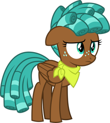 Size: 8641x9606 | Tagged: safe, artist:starryshineviolet, imported from derpibooru, spur, pegasus, pony, growing up is hard to do, absurd resolution, bandana, curly hair, curly mane, female, filly, floppy ears, foal, freckles, g4, neckerchief, simple background, solo, teenager, transparent background, vector, worried
