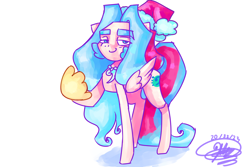 Size: 3600x2400 | Tagged: safe, artist:mannybcadavera, imported from derpibooru, oc, oc only, oc:sigvard, pegasus, pony, bushy brows, christmas, eye clipping through hair, eyebrows, eyebrows visible through hair, hand, hat, holiday, looking at you, magic, magic hands, male, santa hat, signature, simple background, smiling, smiling at you, solo, stallion, white background