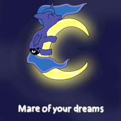 Size: 1080x1080 | Tagged: safe, artist:auro, imported from derpibooru, princess luna, alicorn, pony, eyes closed, g4, hug, luna day, moon, simple background, solo, space, text