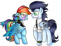 Size: 567x433 | Tagged: safe, artist:northlights8, imported from ponybooru, rainbow dash, soarin', pegasus, pony, female, male, mare, miraculous ladybug, shipping, soarindash, stallion, straight