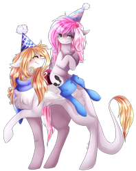 Size: 3325x4203 | Tagged: safe, artist:krissstudios, imported from derpibooru, oc, oc only, earth pony, pegasus, pony, clothes, female, hat, mare, party hat, simple background, socks, transparent background