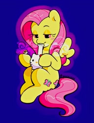 Size: 1574x2048 | Tagged: safe, artist:zuchi444, imported from derpibooru, fluttershy, pegasus, pony, blue background, bong, drug use, drugs, female, g4, hello kitty, mare, simple background, solo