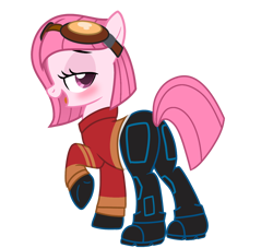 Size: 1300x1178 | Tagged: safe, alternate version, artist:tanahgrogot, imported from derpibooru, oc, oc:annisa trihapsari, earth pony, pony, base used, butt, clothes, cosplay, costume, crossover, female, g4, generator rex, goggles, goggles on head, jacket, looking at you, looking back, looking back at you, mare, open mouth, open smile, pants, plot, rex salazar, shoes, simple background, smiling, solo, sultry pose, transparent background