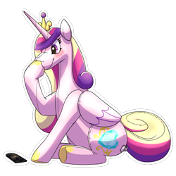 Size: 2000x2000 | Tagged: safe, artist:rawr, imported from derpibooru, princess cadance, alicorn, inflatable pony, blushing, boop, female, high res, human to pony, inflatable, inflation, mare, phone, pool toy, self-boop, simple background, sitting, solo, transformation, transformation sequence, transgender transformation, transparent background