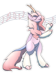 Size: 1800x2400 | Tagged: safe, artist:rawr, imported from derpibooru, oc, oc only, oc:kilora, kirin, latex pony, original species, bipedal, eyes closed, high res, latex, music notes, simple background, singing, solo, transparent background