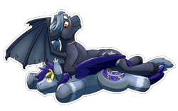 Size: 4000x2500 | Tagged: safe, artist:rawr, imported from derpibooru, oc, oc only, oc:skyler, bat pony, inflatable pony, pony, facial hair, glasses, high res, inflatable, lying down, male, on back, on top, prone, simple background, stallion, transparent background