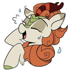 Size: 4475x4625 | Tagged: safe, artist:icey, edit, imported from derpibooru, autumn blaze, kirin, bust, cloven hooves, cute, eyes closed, female, grin, kirinbetes, mare, nervous, nervous grin, nervous laugh, nervous sweat, reaction, reaction image, simple background, smiling, solo, sticker, transparent background