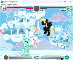 Size: 642x532 | Tagged: safe, artist:fimroots, imported from twibooru, derpy hooves, lyra heartstrings, fly, insect, fighting is magic, cloudsdale, g4, image, palette swap, png, recolor