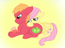 Size: 732x537 | Tagged: safe, artist:hollymau, imported from ponybooru, big macintosh, fluttershy, oc, earth pony, pegasus, pony, baby, baby pony, female, filly, fluttermac, foal, male, mare, offspring, parent:big macintosh, parent:fluttershy, parents:fluttermac, shipping, stallion, straight