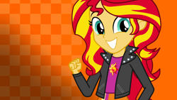 Size: 3840x2160 | Tagged: safe, artist:octosquish7260, imported from derpibooru, sunset shimmer, human, equestria girls, checkered background, clothes, female, g4, gradient background, solo