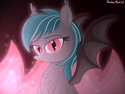 Size: 4032x3016 | Tagged: safe, artist:rainbowšpekgs, imported from derpibooru, oc, oc only, oc:malachite cluster, bat pony, :p, bat pony oc, bat wings, fire, glowing, glowing eyes, male, solo, spread wings, tongue out, wings