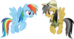 Size: 5641x3000 | Tagged: safe, artist:cloudy glow, imported from derpibooru, daring do, rainbow dash, pegasus, pony, daring don't, .ai available, duo, duo female, female, g4, hat, pith helmet, simple background, smiling, transparent background, vector