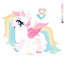 Size: 1920x1744 | Tagged: safe, artist:kabuvee, imported from derpibooru, oc, oc only, unnamed oc, bat pony, pony, blue eyes, color palette, colored wings, ear tufts, female, folded wings, freckles, leg freckles, looking at you, mare, mismatched hooves, multicolored hair, open mouth, open smile, rainbow hair, raised hoof, simple background, slit pupils, smiling, solo, transparent background, unshorn fetlocks, walking, wings