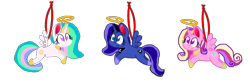 Size: 1316x439 | Tagged: source needed, safe, artist:mlpfan3991, imported from derpibooru, princess cadance, princess celestia, princess luna, alicorn, pony, base used, christmas, christmas ornament, decoration, female, g4, halo, holiday, simple background, transparent background