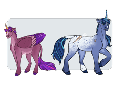 Size: 2507x1763 | Tagged: safe, artist:kitschykricket, imported from derpibooru, shining armor, twilight sparkle, alicorn, pony, alternate design, alternate name, appaloosa, bio in description, blaze (coat marking), brothers, cheek fluff, chin fluff, clothes, cloven hooves, coat markings, colored hooves, colored wings, colored wingtips, curved horn, cyan eyes, duo, dusk shine, ear fluff, elbow fluff, facial markings, folded wings, g4, golden eyes, gradient legs, grin, horn, leg fluff, leonine tail, light blue background, male, multicolored wings, nudity, pale belly, passepartout, prince dusk, raised hoof, rule 63, scar, scarf, scarred, sheath, shoulder feathers, siblings, simple background, smiling, snip (coat marking), socks (coat markings), sparkly wings, standing, stripe (coat marking, striped hair, tail, tail feathers, transparent background, twilight sparkle (alicorn), unshorn fetlocks, wings, yellow eyes