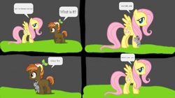 Size: 1080x604 | Tagged: safe, artist:hako33, imported from derpibooru, button mash, fluttershy, smarty pants, earth pony, pegasus, pony, comic:button mash's surprise, buttonbetes, cute, unreadable text