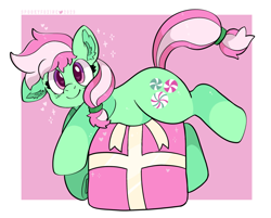 Size: 2356x1891 | Tagged: safe, artist:spookyfoxinc, imported from derpibooru, minty, earth pony, pony, christmas, g3, holiday, minty (g4), present, solo