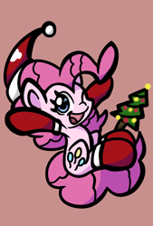 Size: 720x1064 | Tagged: safe, artist:derp pone, imported from derpibooru, pinkie pie, earth pony, pony, christmas, christmas tree, clothes, cute, diapinkes, female, g4, hat, holiday, looking at you, mare, open mouth, open smile, santa hat, simple background, smiling, smiling at you, socks, solo, tree