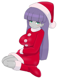 Size: 1860x2546 | Tagged: safe, alternate version, artist:batipin, imported from derpibooru, part of a set, maud pie, human, equestria girls, breasts, busty maud pie, christmas, clothes, costume, hat, holiday, looking at you, santa costume, santa hat, simple background, transparent background