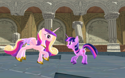 Size: 1920x1200 | Tagged: safe, artist:puzzlshield2, imported from derpibooru, princess cadance, twilight sparkle, pony, unicorn, the crystal empire, 3d, mmd, recreation, sunshine sunshine, the legend of zelda, unicorn twilight