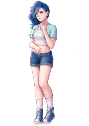 Size: 2480x3508 | Tagged: safe, anonymous artist, imported from derpibooru, human, alternate hairstyle, clothes, female, g5, humanized, light skin, misty brightdawn, shoes, simple background, solo, white background