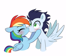 Size: 1189x1016 | Tagged: safe, artist:darkynez, imported from ponybooru, rainbow dash, soarin', pegasus, pony, female, kiss on the lips, kissing, male, mare, shipping, soarindash, stallion, straight