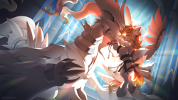 Size: 2500x1406 | Tagged: safe, artist:redchetgreen, imported from derpibooru, oc, oc only, oc:star nai, alicorn, pony, reshiram, alicorn oc, horn, legendary pokémon, pokémon, wings