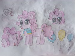 Size: 4080x3072 | Tagged: safe, artist:efegirl4, imported from derpibooru, pinkie pie, earth pony, clothes, doodle, drawing, excited, g4, scarf, sketchbook, smiling, traditional art