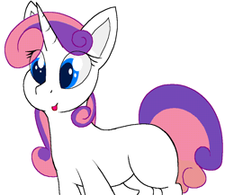 Size: 1002x868 | Tagged: safe, artist:modera, imported from derpibooru, sweetie belle, pony, unicorn, dithering, g4, simple background, tongue out, white background, wrong eye color