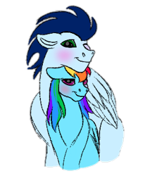 Size: 284x345 | Tagged: safe, artist:bella-pink-savage, imported from ponybooru, rainbow dash, soarin', pegasus, pony, female, male, mare, shipping, simple background, soarindash, stallion, straight, transparent background