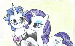 Size: 409x250 | Tagged: safe, artist:islamilenaria, imported from ponybooru, fancypants, rarity, pony, unicorn, female, male, mare, raripants, shipping, stallion, straight, traditional art