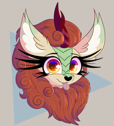 Size: 2679x2974 | Tagged: safe, artist:windykirin, imported from derpibooru, autumn blaze, kirin, big ears, bust, cute, cute little fangs, ear fluff, fangs, female, g4, long eyelashes, looking at you, portrait, solo, tongue out