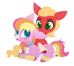 Size: 2577x2297 | Tagged: safe, artist:belka-sempai, imported from derpibooru, sprout cloverleaf, oc, oc:malarkey, pony, biting, duo, ear bite, g5, shipping