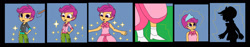 Size: 1920x360 | Tagged: safe, artist:mojo1985, imported from derpibooru, scootaloo, human, equestria girls, alternate hairstyle, clothes, dress, female, flower girl, flower girl dress, humanized, smiling, solo, transformation, transformation sequence, transforming clothes