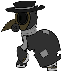 Size: 1271x1461 | Tagged: safe, artist:polynya, imported from twibooru, oc, oc only, unnamed oc, fallout equestria, clothes, coat, gas mask, hat, image, mask, plague doctor, plague doctor mask, png, profile, scarf, simple background, transparent background